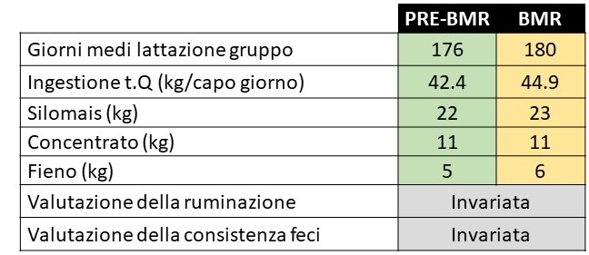  principali informazioni raccolte nelle aziende che hanno utilizzato silomais BMR in razione