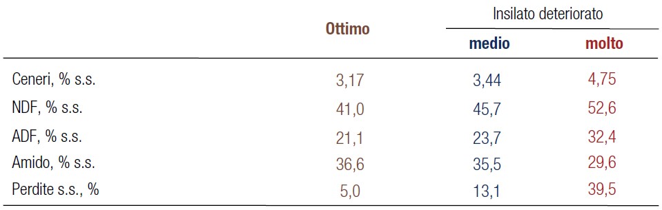 Perdite e diminuzione della qualità in silomais deteriorati.